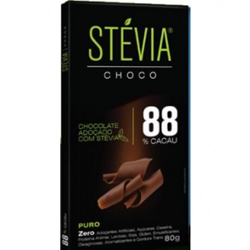 Chocolate Stevia 88% Cacau -  80 Gr